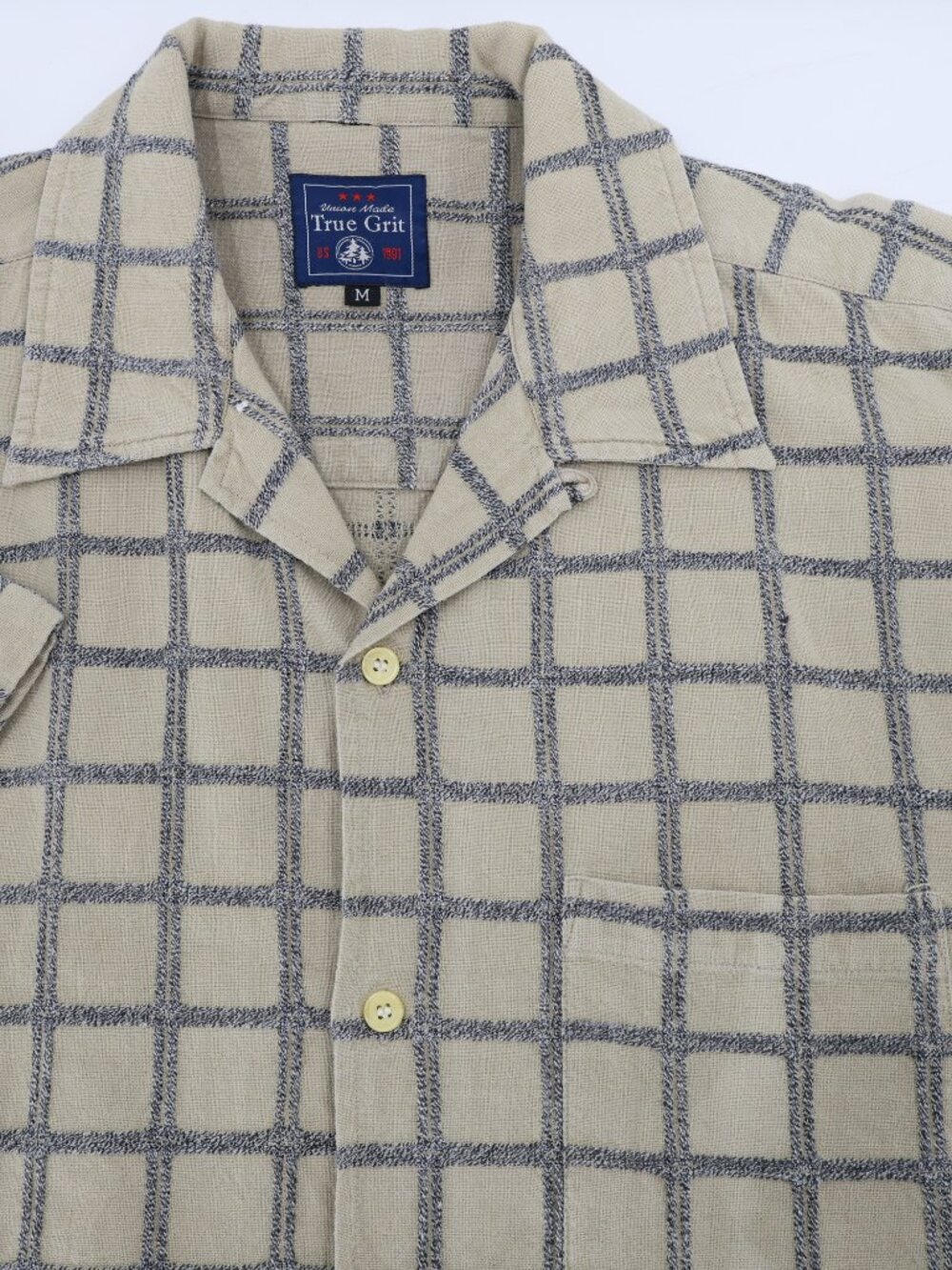 True Grit shirt mens medium loop collar thick heavy cotton embroidered textured